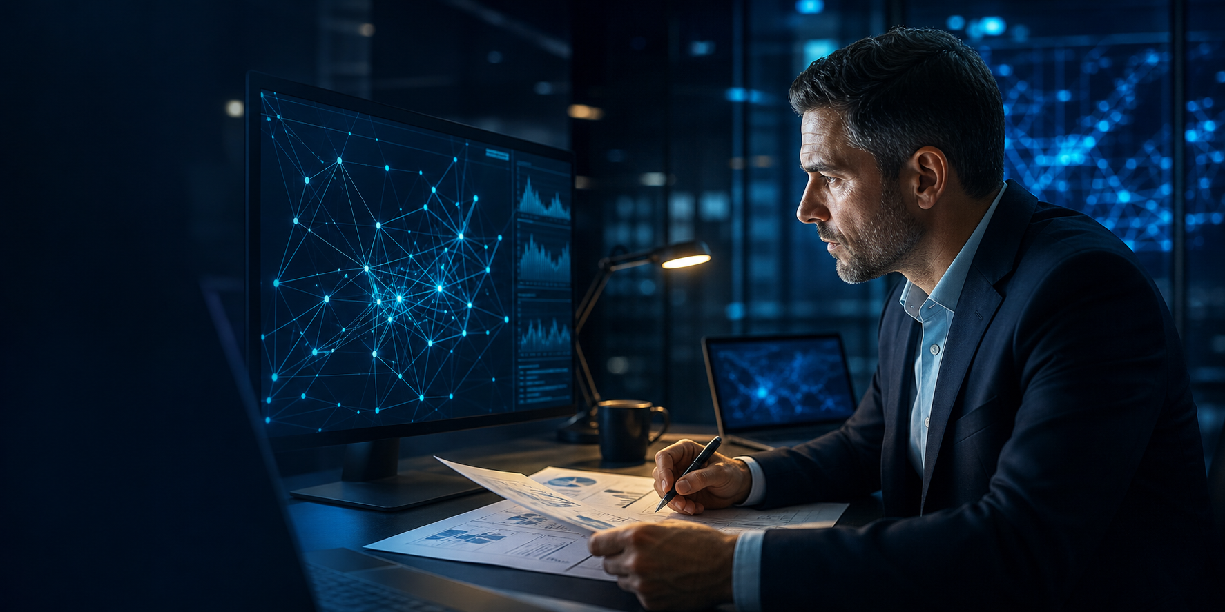 Financial analyst reviewing transaction evidence